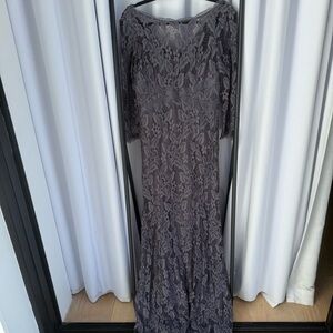Adrianna Papell Charcoal Lace Long Sleeve Dress